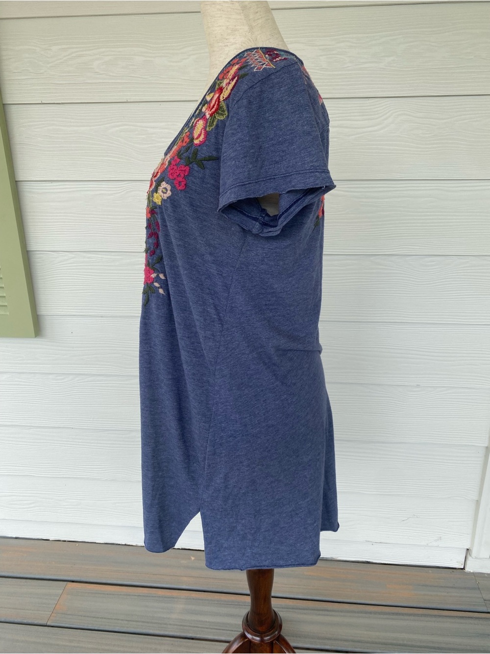 Johnny Was Navy TunicTop/ Mini Dress with Multicolor Floral Embroidery - Picture 3 of 7